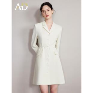 AD气质米色连衣裙轻奢高级感单排扣西服裙中长款时尚通勤职场女装