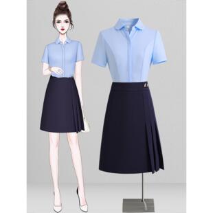 女夏季 ol工装 高级感短袖 简约修身 移动工作服 v领上衣时尚 职业衬衫