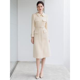 AD轻熟名媛千金风穿搭套装女秋冬毛呢大衣2024新款黄色收腰连衣裙