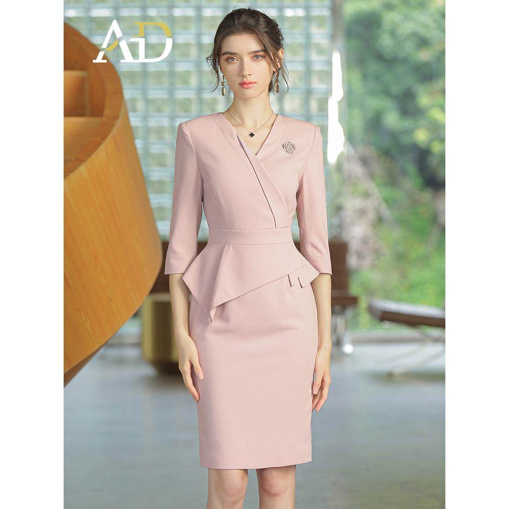 AD洋气粉色职业连衣裙高端气质名媛女神范高级感西服裙夏收腰显瘦