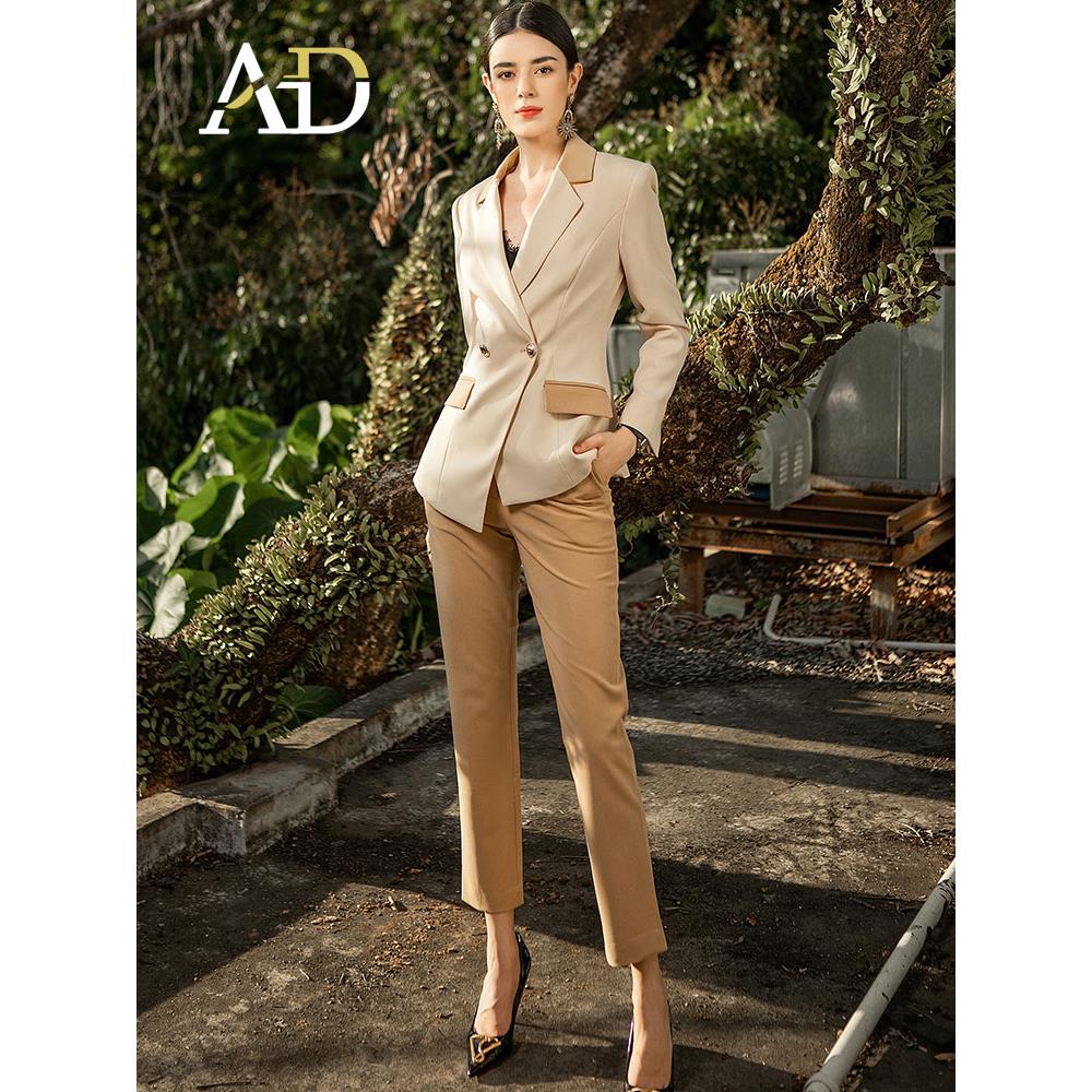 AD秋装气质女神范套装女拼色职业西装套装高端职场正装经理工作服