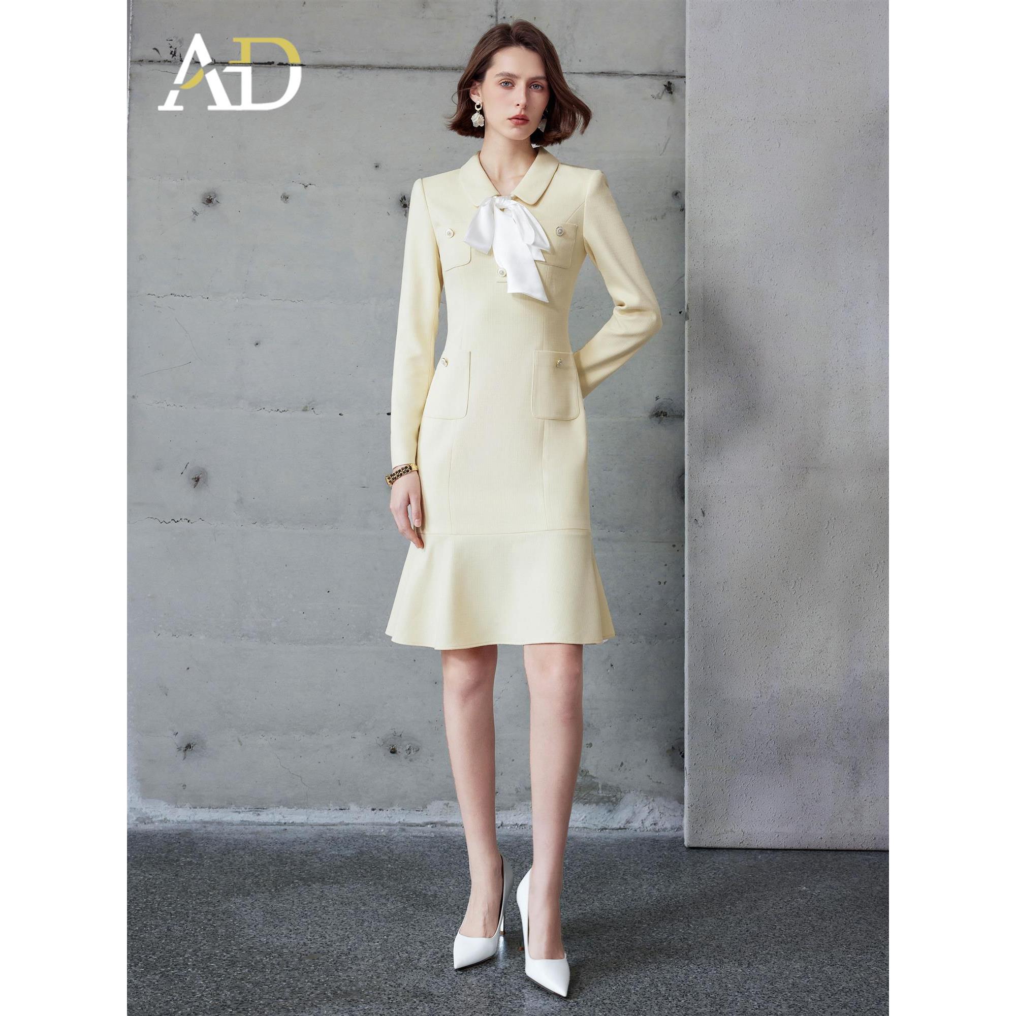 AD富家千金感穿搭套装女入秋韩系翻领小香风职业连衣裙荷叶边长袖