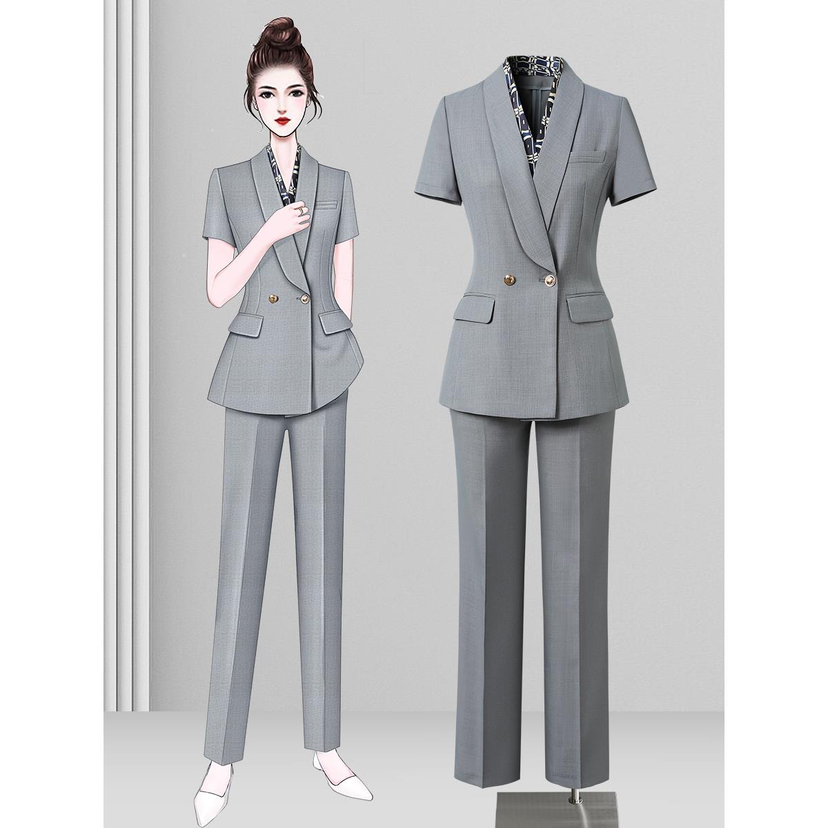 灰色西服外套女2025新款职业通勤西装套装气质女神范高端工作服夏