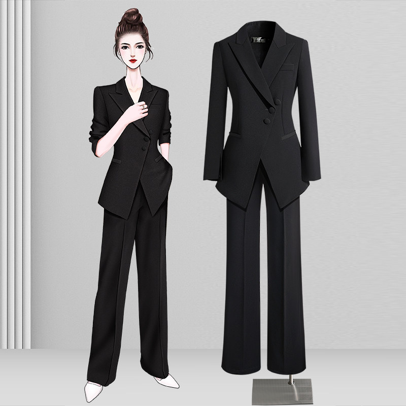 黑色西装套装女春秋阔腿裤职业气质女神范通勤正装高级感休闲西服