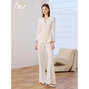 AD白色新中式职业装西装套装女2025秋冬季高级感V领系带西服外套