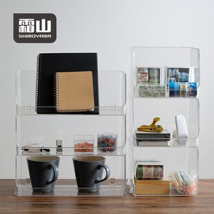 日式霜山桌面置物架ins风透明手办盒化妆品收纳盒塑料面膜收纳架