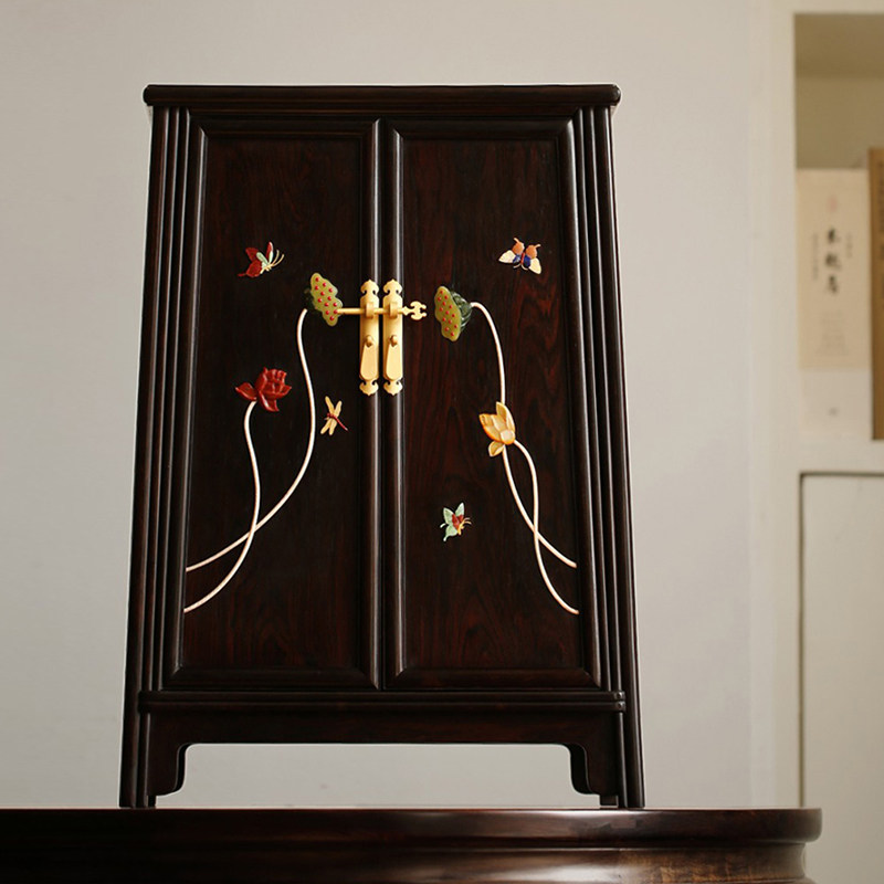 紫光檀百宝嵌圆角柜客厅明式面条柜中式仿古实木桌面储物柜古董柜