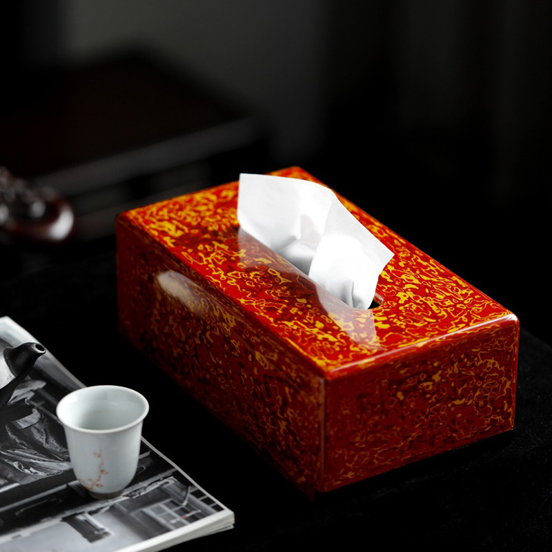 贡匠紫光檀中国红非遗大漆纸巾盒实木质家用客厅抽纸盒红木收纳盒