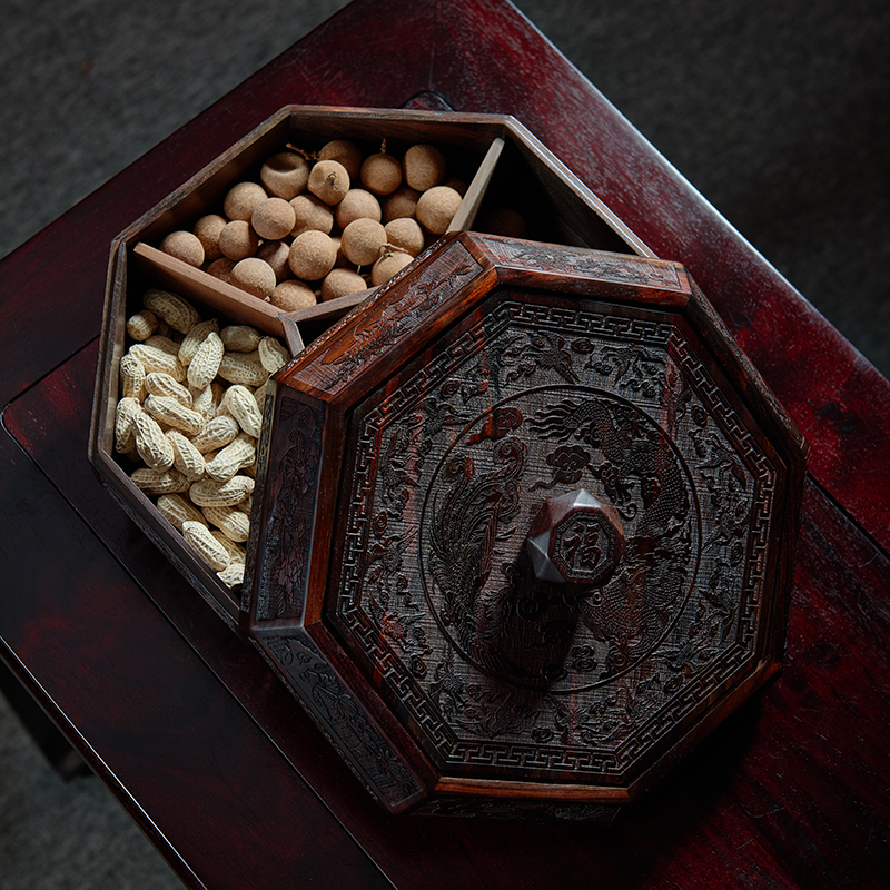 贡匠大红酸枝实木果盘
