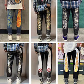 牛仔裤 男潮牌宽松休闲个性 大M印花刺绣修身 羽翼福神 直筒国潮长裤
