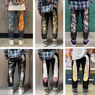 羽翼福神牛仔裤潮牌大M国潮裤子