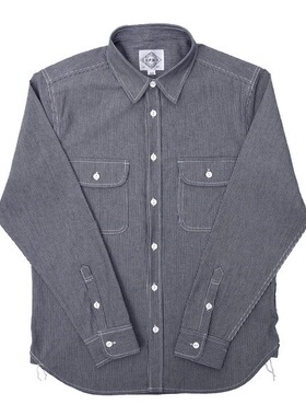 C.D.P. 复古全棉条纹工装衬衫 浅色麻棉条纹 深色靛蓝全棉条纹