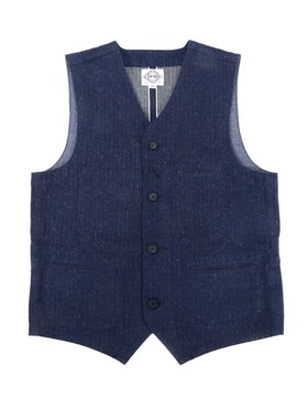 C.D.P. 赤耳蓝色麻棉人字纹 复古工装马甲