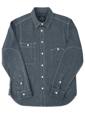 C.D.P. 复古全棉胡椒盐赤耳拼接工装衬衫