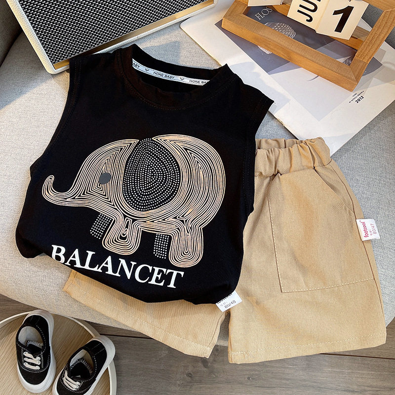 韩版洋气男童夏装套装儿童帅时髦卡通短裤宝宝百搭黑色背心两件套,童装/婴儿装/亲子装,套装,淘宝优惠券,粉丝福利购,淘宝优惠卷