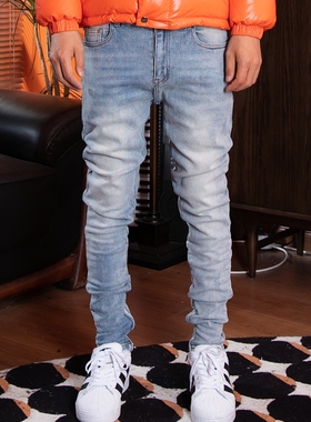 TGFCLUB 美式街头潮牌基础百搭弹力水洗无破洞秋冬修身小脚牛仔裤