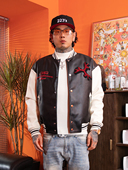 TGFCLUB 美式 街头毛巾绣GOAT山羊刺绣宽松PU皮夹棉加厚棒球服夹