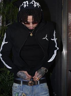 TGFCLUB美式街头2025ss双刀刺绣蛇头拉链开衫卫衣