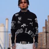 针织POLO衫 TGFCLUB 短袖 嘻哈drill街头满底提花2pac纹身修身 美式