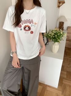 韩系短袖 2026夏韩系甜美复古番茄小狗印花套头百搭T恤女简约上衣