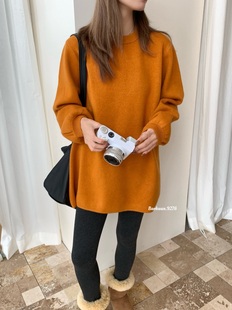 外穿线衫 2025秋冬新款 宽松慵懒风圆领针织衫 套头毛衣女韩版 中长款