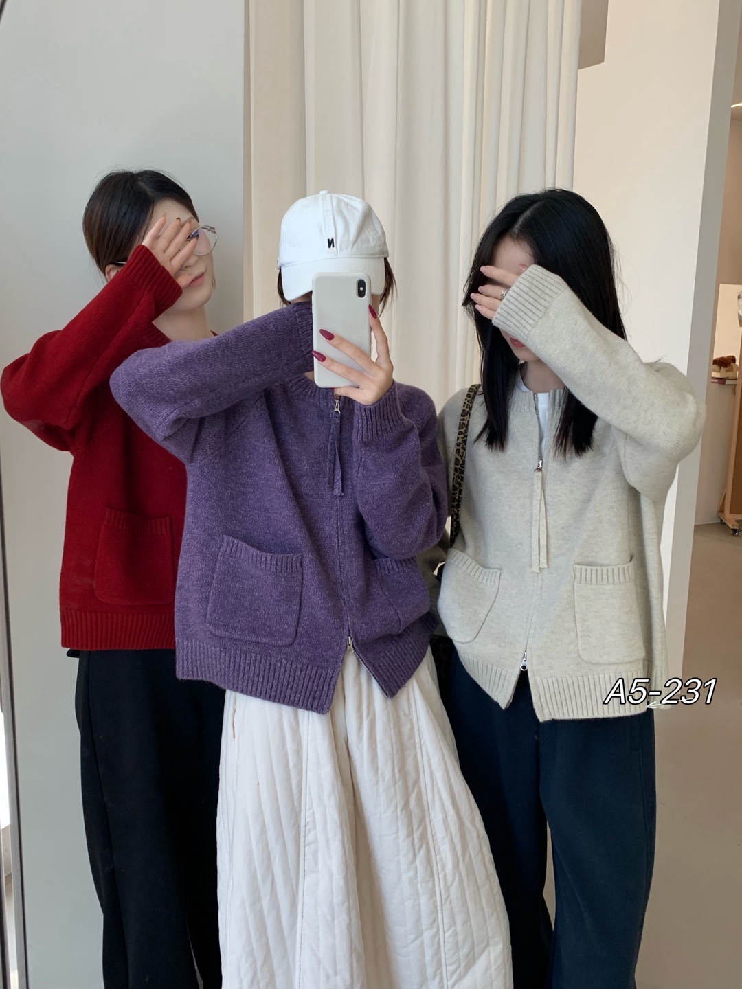 双拉链长袖针织开衫外套女2025冬季新款宽松慵懒风时尚洋气打底衫