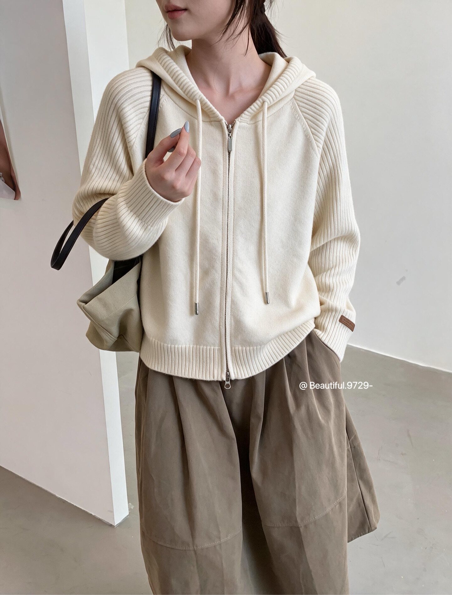 秋冬新款女韩版宽松时尚连帽双拉链开衫百搭休闲保暖线衫毛衣外套