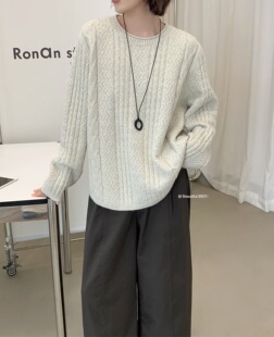2026秋冬新款女中长款宽松圆领套头长袖针织毛衣韩版显瘦叠穿上衣