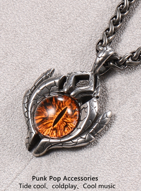 美式新款恶魔之眼高街男士项链个性朋克钛钢毛衣链长款发型师吊坠