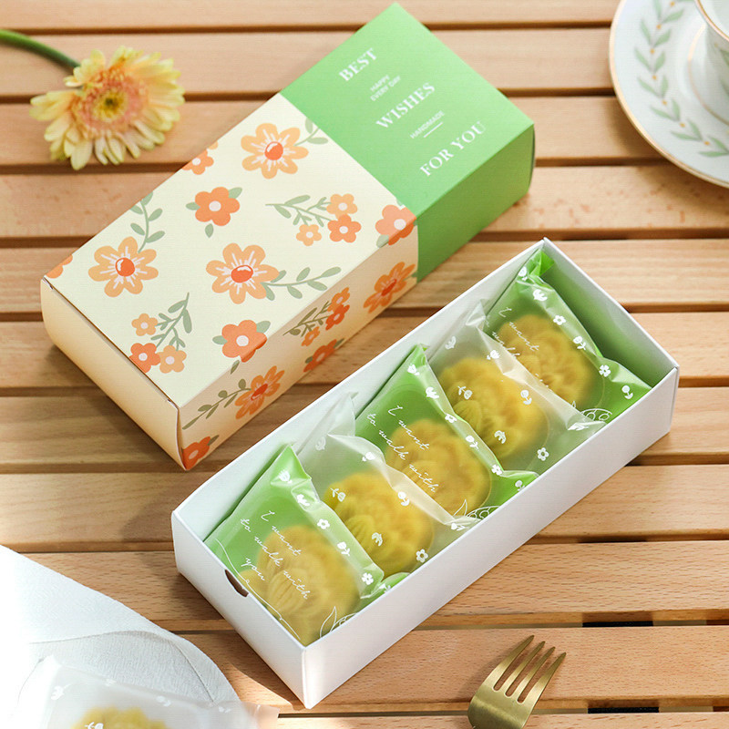 端午绿豆糕包装盒月饼礼盒空盒绿色小花冰糕玛德琳蛋黄酥饼干盒子