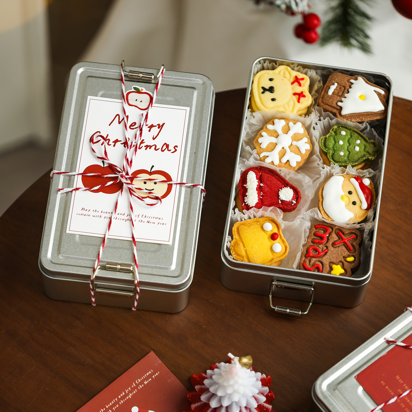 圣诞节包装盒曲奇饼干搭扣铁盒雪花酥糖果烘焙点心空盒子新年卡片