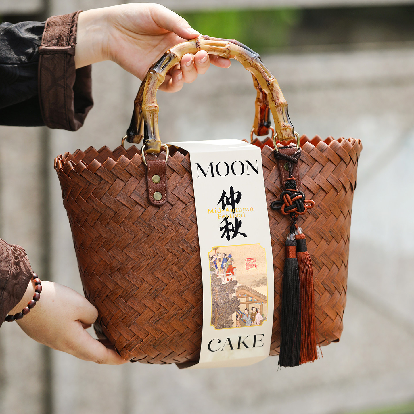 2026新款高档烘焙盒月饼礼盒空盒12个盒子中秋手提篮包装盒编织篮