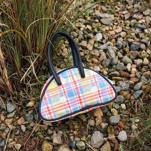 无则艺【mini半月包】黄格子原创文艺小众印花单肩包双肩包斜挎包