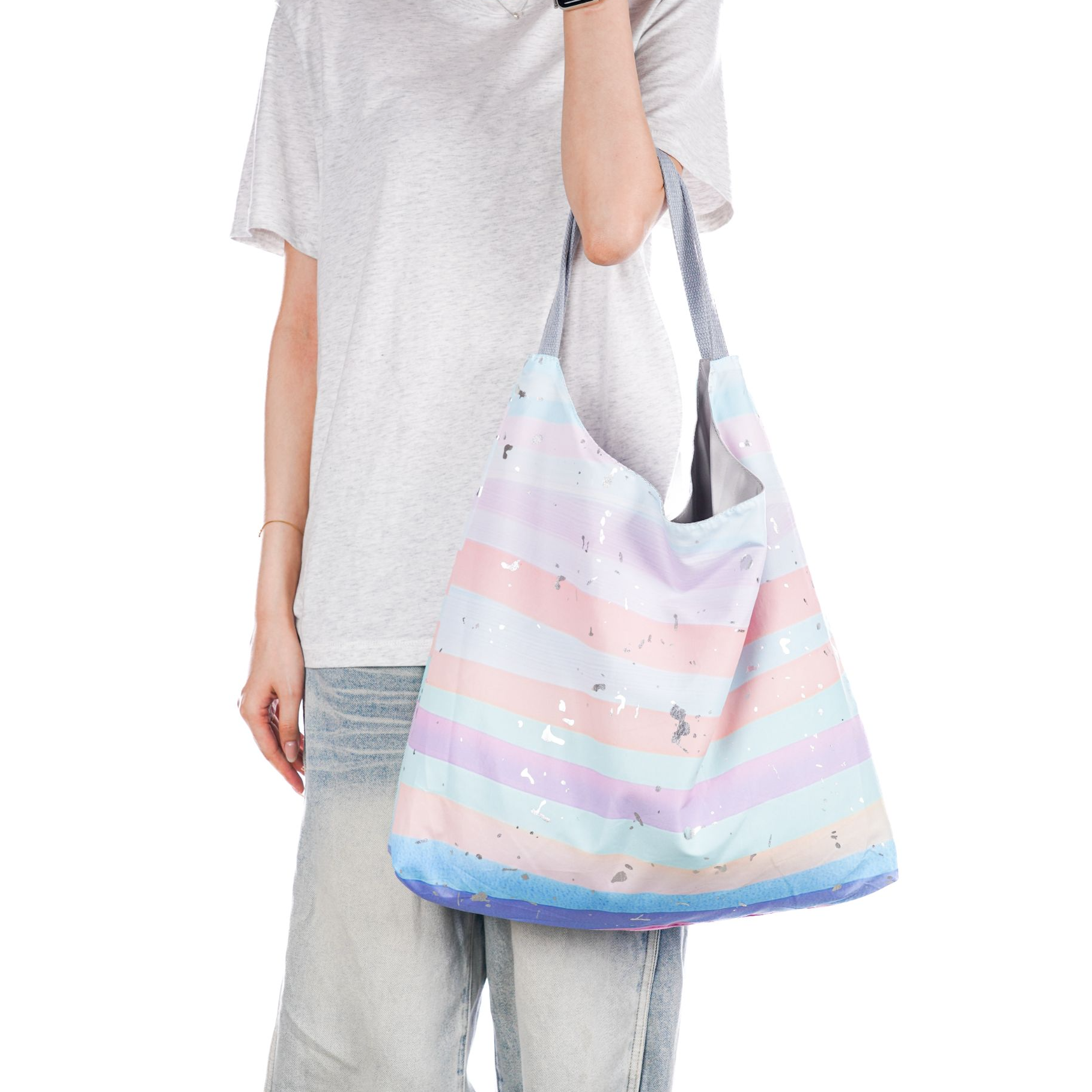 无则艺【撒银冰丝月牙】彩虹条原创亲肤夏季款时尚休闲印花单肩,箱包皮具/热销女包/男包,单肩包,淘宝优惠券,粉丝福利购,淘宝优惠卷