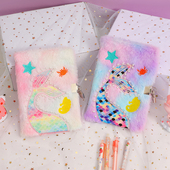 A5美人鱼尾巴毛绒笔记本少女卡通带锁日记本儿童书写本子节日礼物