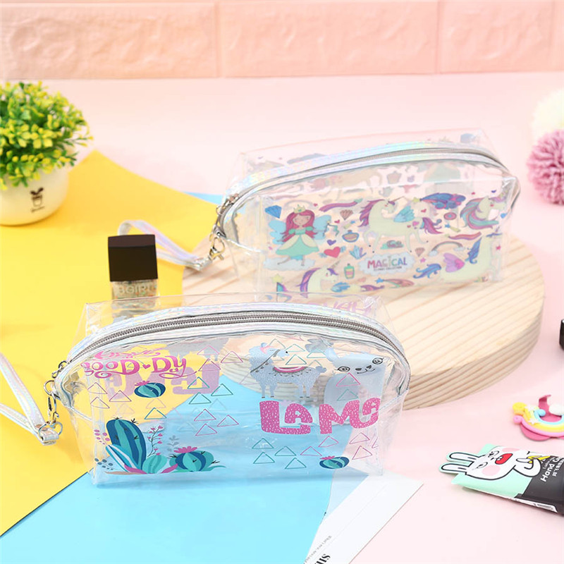 不包邮unicorn独角兽pvc透明化妆包笔袋