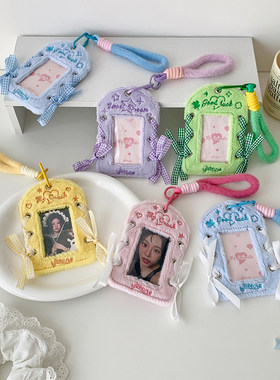 ins风少女绑带毛绒卡套DIY追星3寸小卡展示卡套学生丝带挂绳卡包