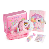 卡通独角兽毛绒笔记本套装 儿童发饰文具包包学生礼物奖品女 礼盒装
