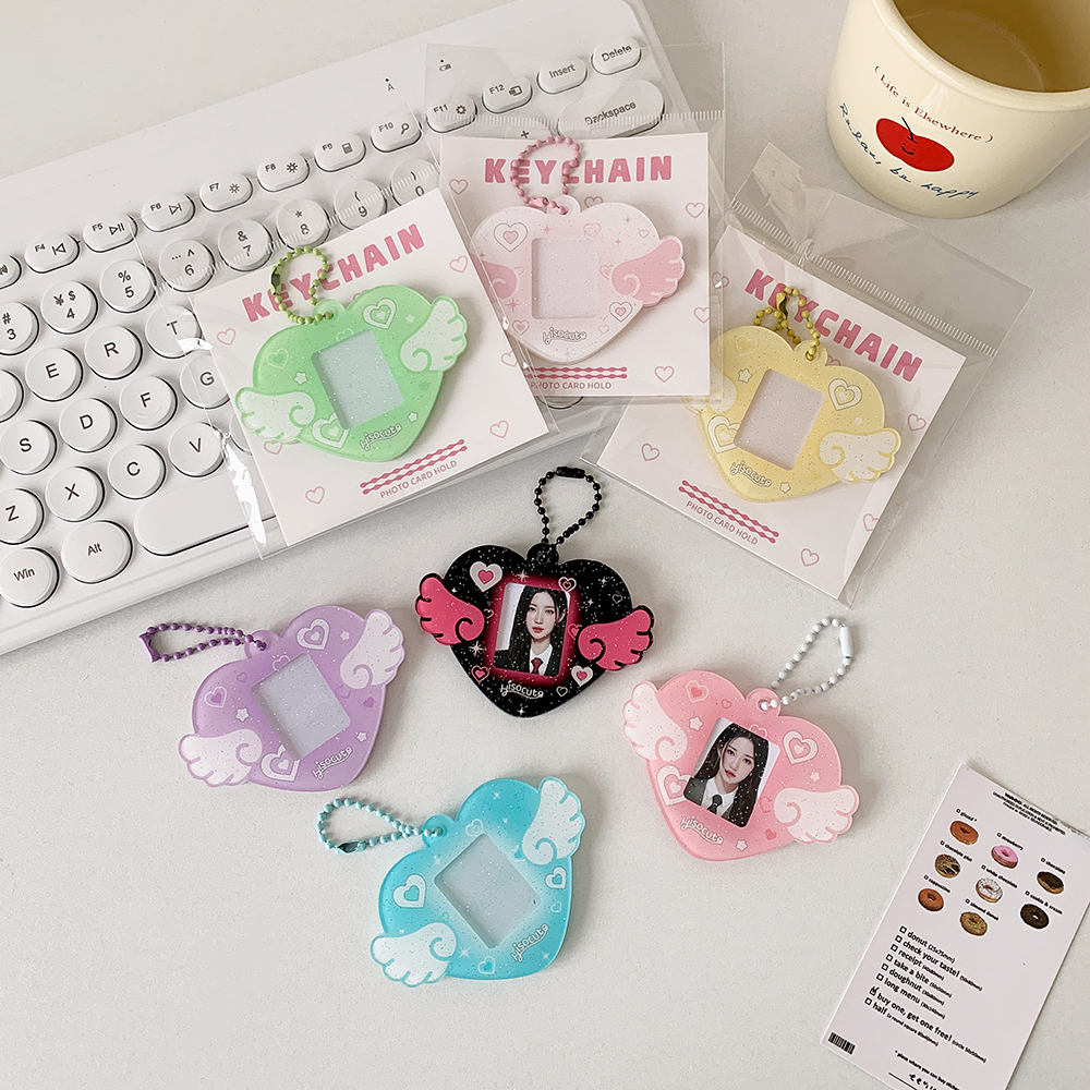 ins天使翅膀镂空相框挂件学生爱心钥匙扣1寸证件照大头贴挂件卡套
