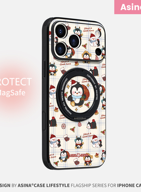 企鹅礼物适用苹果17Promax手机壳新款ip15磁吸带支架iPhone16Pro保护套支点圣诞14高级Ho3可爱创意13pm全包