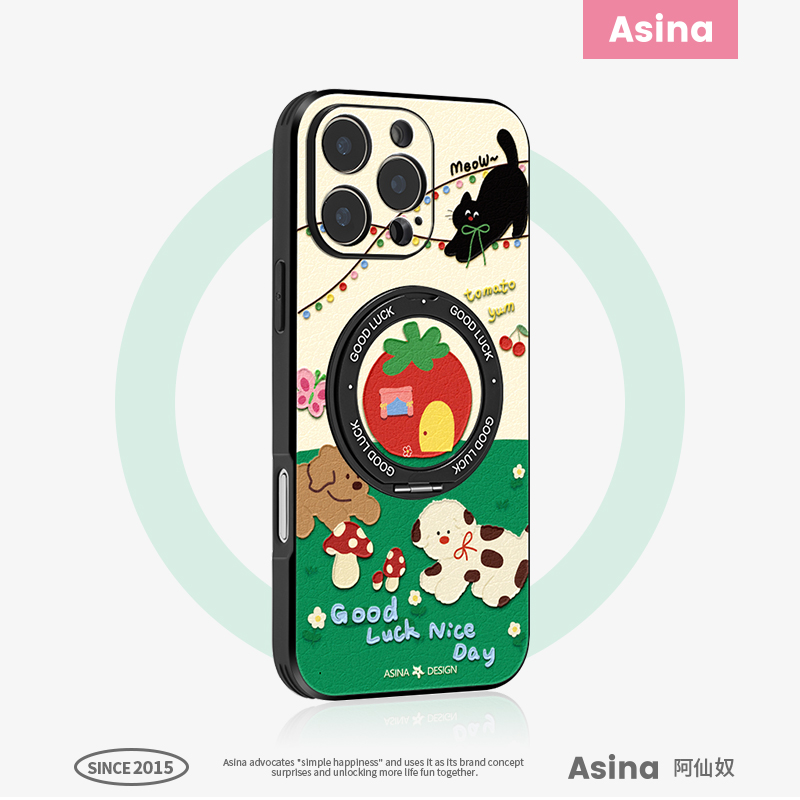猫狗聚会适用苹果16Promax手机壳新款ip15磁吸带支架iPhone16Pro保护套支点14高级感Ho3好看可爱13pm女全包