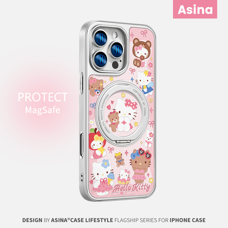 粉系凯蒂适用iPhone16Promax手机壳新款苹果15Pro磁吸带支架保护套支点ip14可爱高级感创意好看13pm全包网红