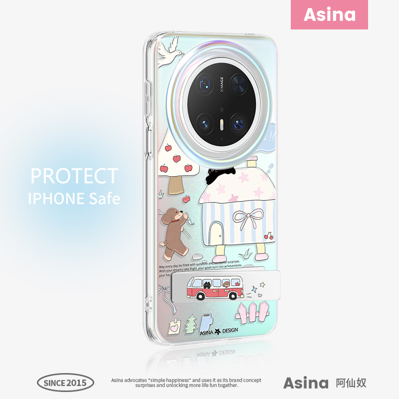 悠闲时光适用华为mate60pro手机壳隐藏式折叠支架mate70保护套全包网红防摔mt60新款可爱超薄por+高级感女
