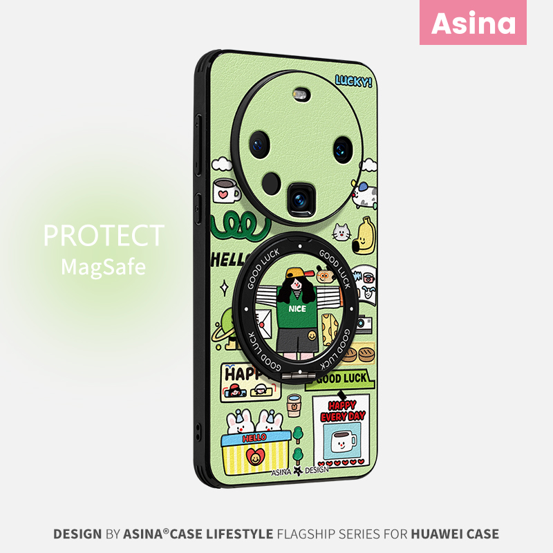 欢乐时光女孩适用华为Mate70Pro手机壳磁吸带支架新款mate60por+支点保护套网红Ho3仿皮高级感mt60防摔全包