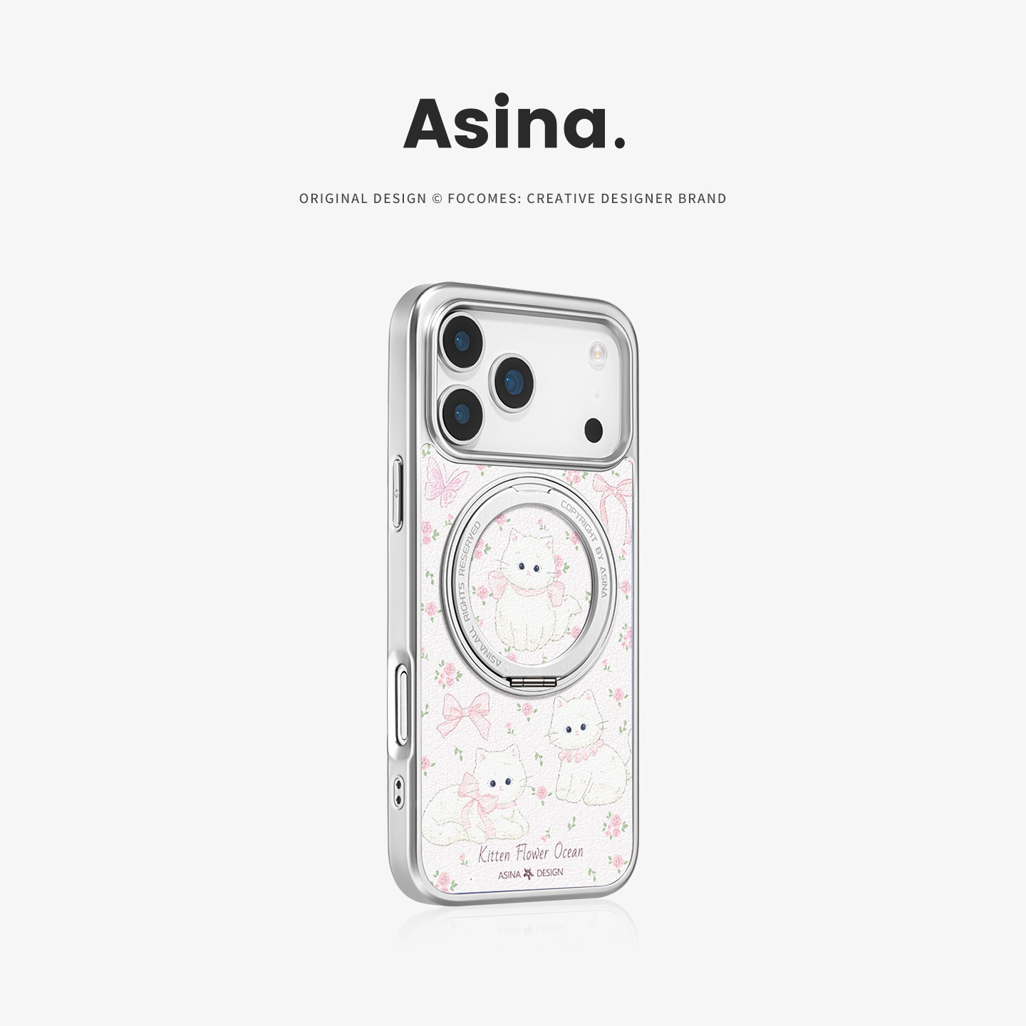 猫咪花海适用苹果17Promax手机壳新款iPhone16Pro磁吸带支架保护套Co2支点ip15可爱高级感14好看13pm全包女