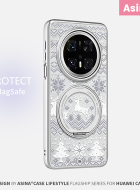 白色小鹿适用华为Mate60Pro手机壳磁吸带支架新款mt70por+支点保护套简约Qo1高级感秋冬mete60防摔全包闪粉