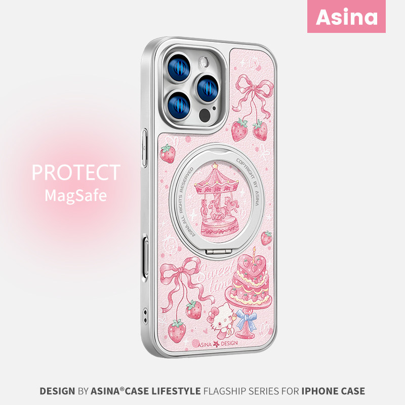 粉色草莓世界适用iPhone17Promax手机壳新款苹果16Pro磁吸带支架保护套支点ip15小众高级感网红13pm全包可爱