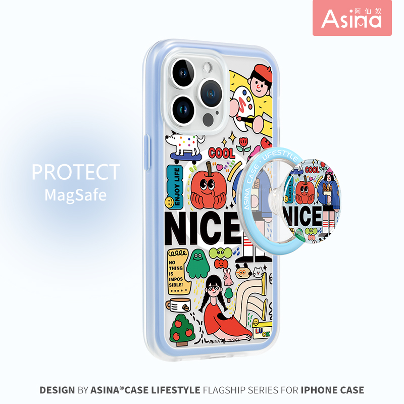 集市插画适用苹果15promax手机壳磁吸新款iPhone14pro高级感全包创意小众磨砂ip13pro防摔带支架保护套外壳
