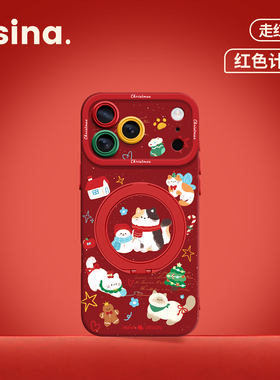 圣诞猫猫适用iPhone17Promax手机壳新款苹果16Pro磁吸带支架套Bo5液态硅胶支点ip15高级感14可爱红色13pm全包