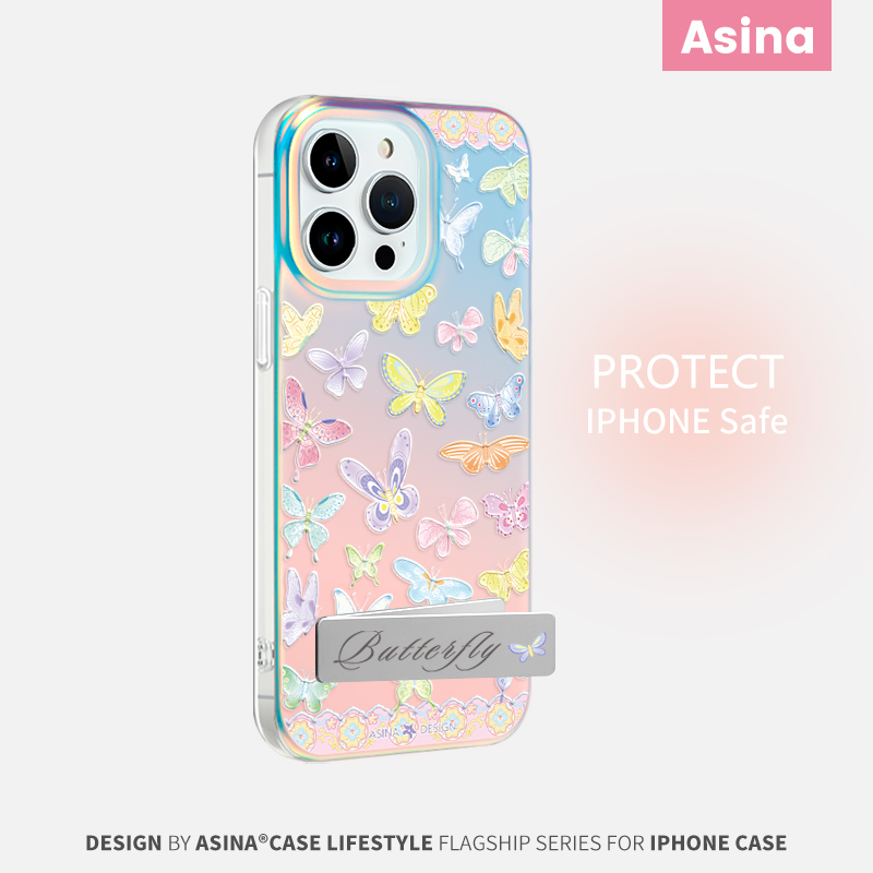 花间蝶舞适用iPhone15Promax手机壳隐藏式一体支架苹果16保护套折叠全包13奢华创意防摔ip14Pro新款高级感女